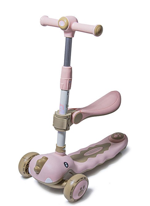 Трехколесный самокат-беговел с бортиком Dinosaur 5 в 1. Розовый. Для деток от 1 года. С музыкой и по Одесса - изображение 2