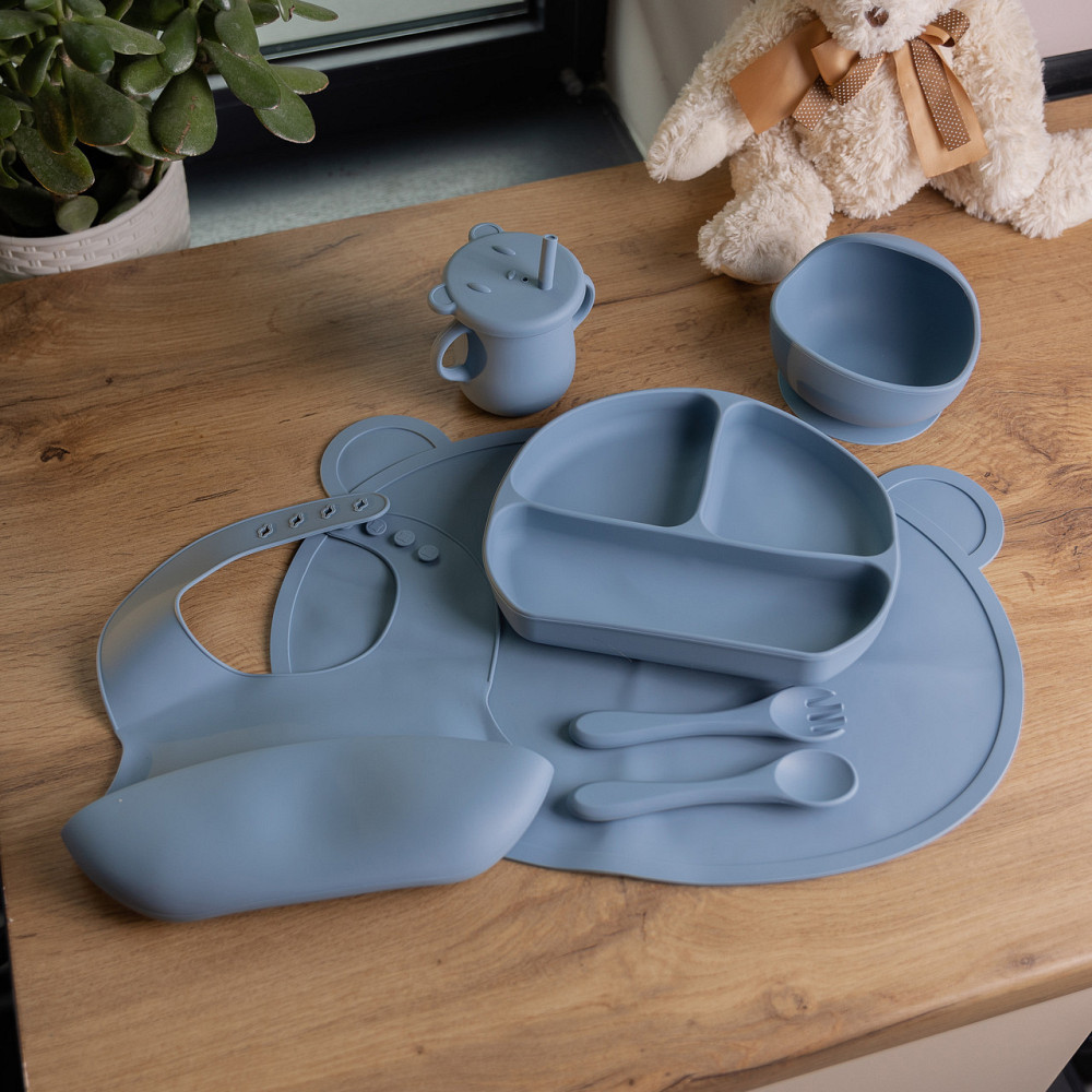 Детский набор силиконовой посуды 7 предметов Синий HP34546BL Киев - изображение 2