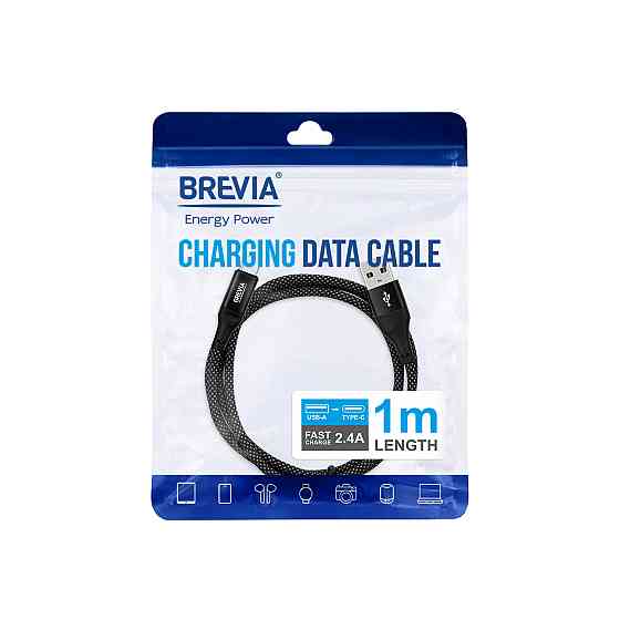 Кабель Brevia USB to Type-C 2,4А 1м, чорний ZIP (56100BUCZ1) Львів