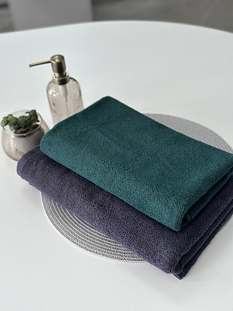 Комплект полотенец однотонных Ideal Textile 50х90см, 70х140см 450 г/м2 графитотовый, изумрудный Черновцы - изображение 2