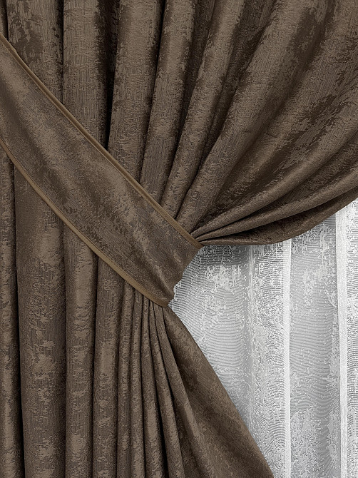 Комплект штор VR-Textil Жакард Мармур 150х270 2шт і Тюль 600х270 1557ш-1400т Коричневий з білим 71-190/5 Київ - фото 4