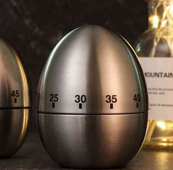 Таймер механічний для кухні "Яйце", таймер металевий, зворотній відлік, сріблястий, металевий, розмір 6*7,6 см Київ