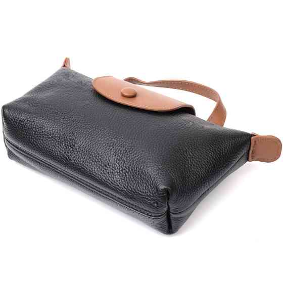 Стильная женская сумка с интересным клапаном из натуральной кожи Vintage 22252 Черная Киев