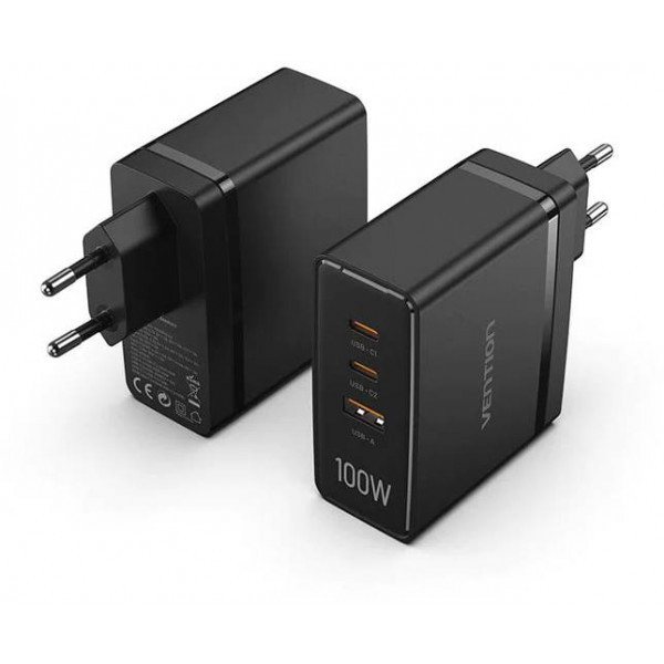 Зарядний пристрій 3xUSB 100W GaN (2хUSB-C+USB-A) чорний Vention (FEGB0-EU) Киев - изображение 2