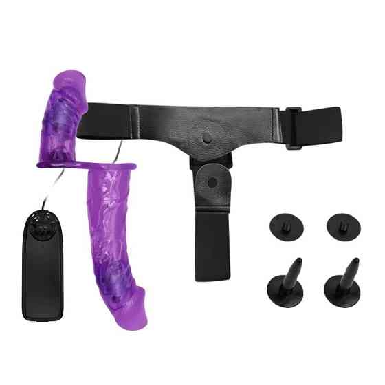 Подвійний страпон із вібрацією фіолетовий - Ultra Passionate Harness Dual Vibration Purple Sex Aura Київ