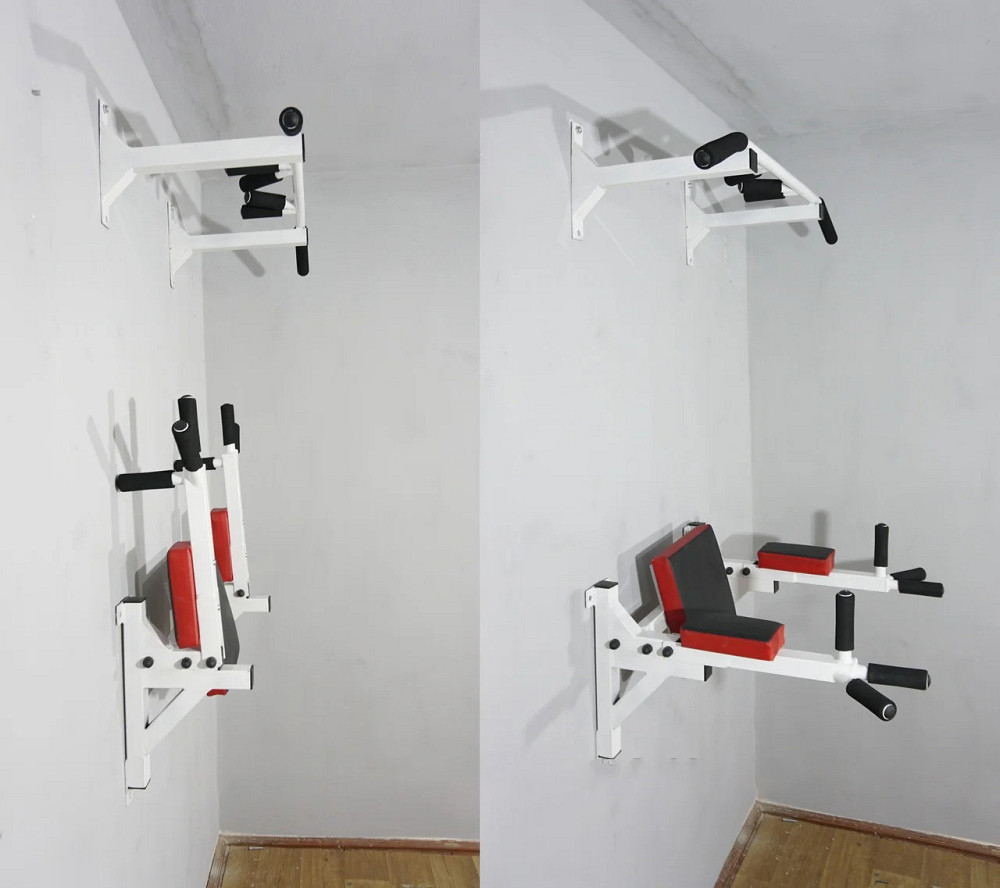 Комплект турнік бруси і прес настінні підйомні складні для дому Білий Київ - фото 4