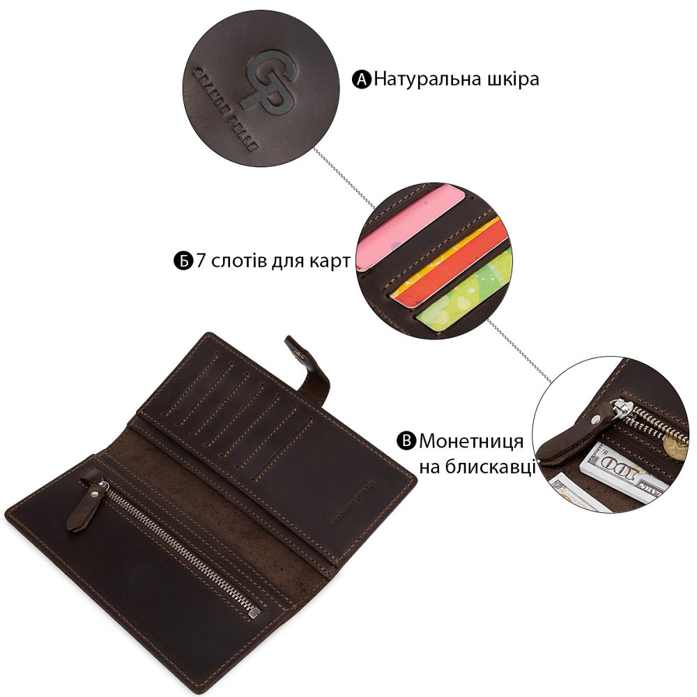 Шкіряне чоловіче матове портмоне Коричневий (GRANDE PELLE) Київ - фото 8