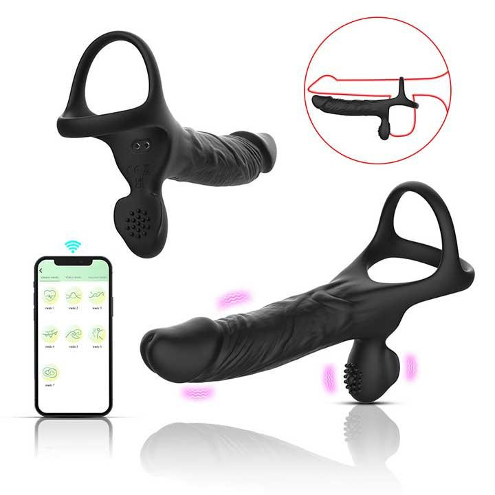 Смарт ерекційне кільце з вібрацією і фалоїмітатором для подвійного проникнення Love Spousе Вінниця - фото 1