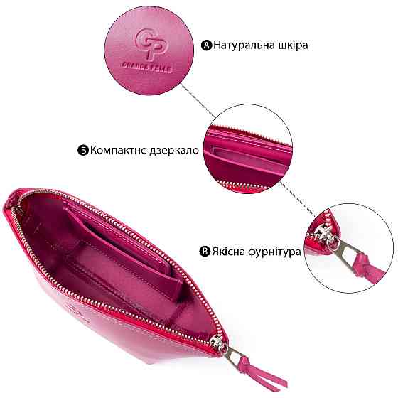 Жіноча косметичка зі шкіри Amelin GRANDE PELLE 11301 Фуксія Київ