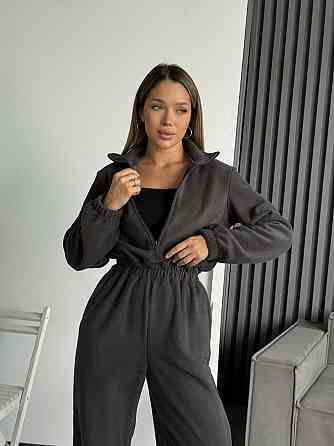 Жіночий теплий повсякденний комбінезон двосторонній поліс фліс Графіт Одеса