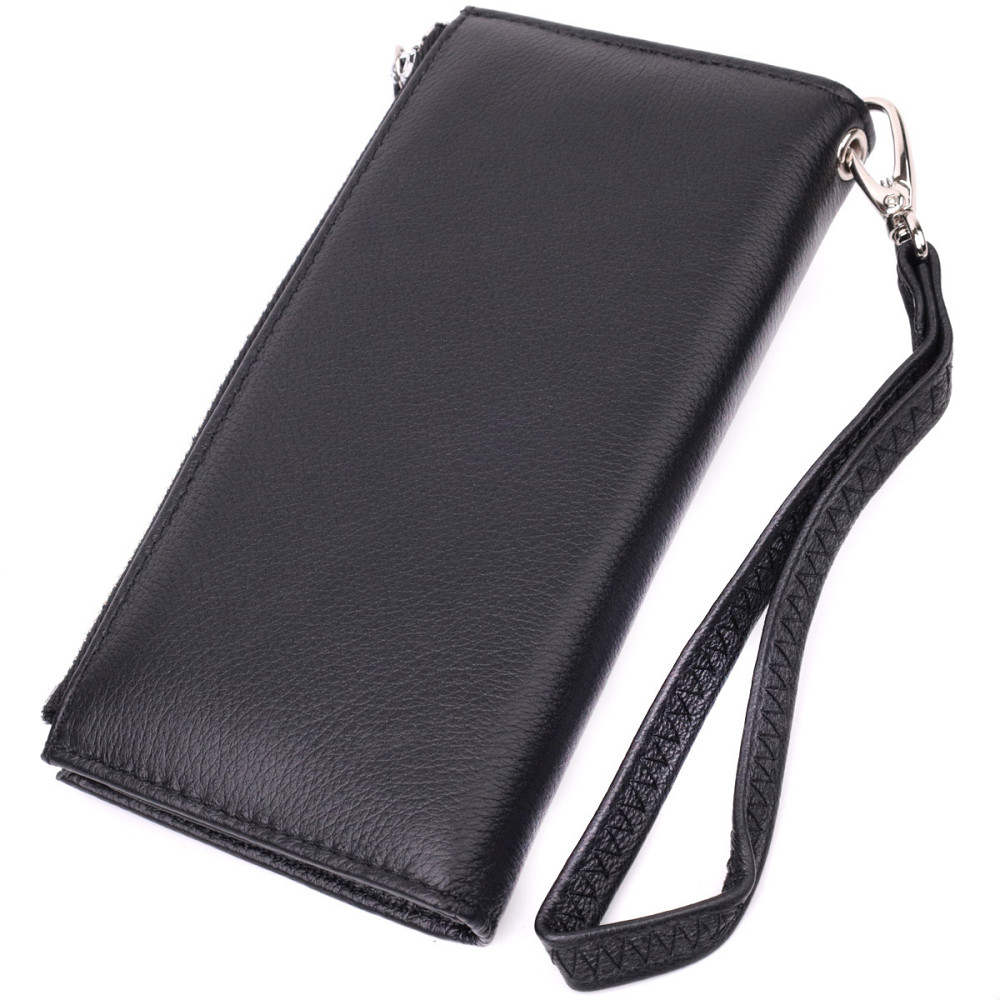 Жіночий вертикальний шкіряний гаманець-клатч, чорний (ST Leather) Київ - фото 20