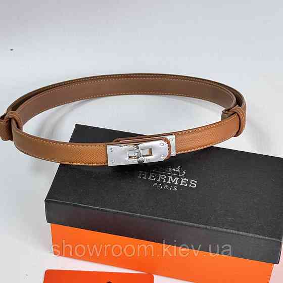 Тонкий коричневый женский ремень из кожи (280-2) Киев