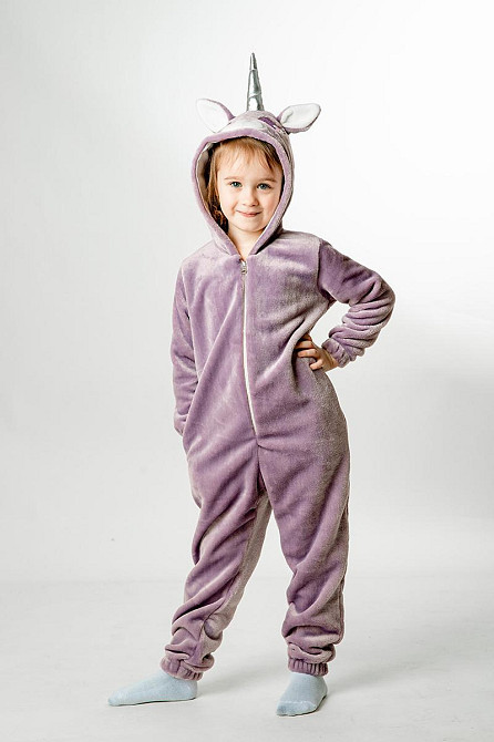 Дитяча піжама-кигурумі дитяча та підліткова,Єдиноріг лілова піжама — комбінезон домашній на блискавці топ Київ - фото 1