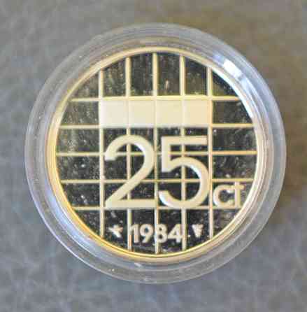 Монета 25 центів. 1984 рік, Нідерланди. (капсула) ПРУФ Полтава
