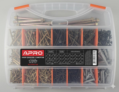 Набор дюбелей, саморезов 3.5–6.0 мм и анкеры M6–M8 12,5'' APRO Харьков - изображение 1