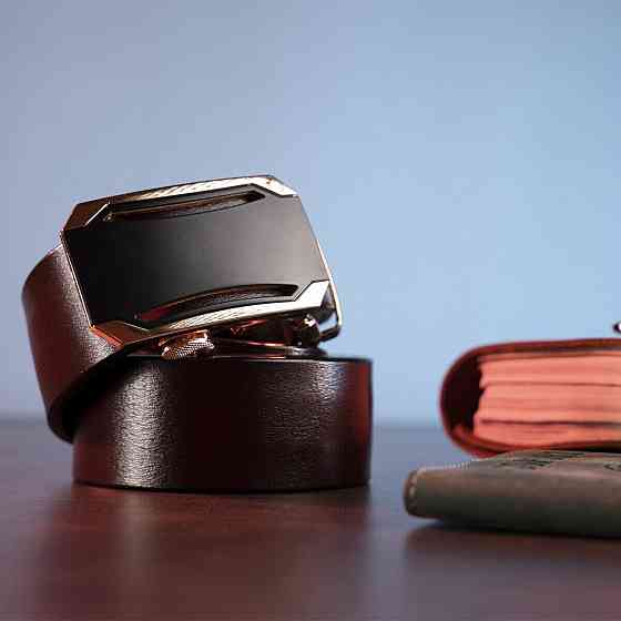 Деловой мужской ремень с автоматической пряжкой Vintage 20209 Коричневый Киев