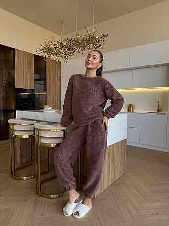 Жіноча затишна піжама-двійка: кофта та штани махра тедді Шоколадний, 42/46 Одеса