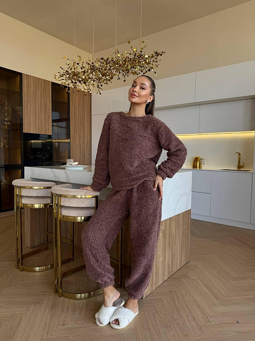 Жіноча затишна піжама-двійка: кофта та штани махра тедді Шоколадний, 42/46 Одеса - фото 2