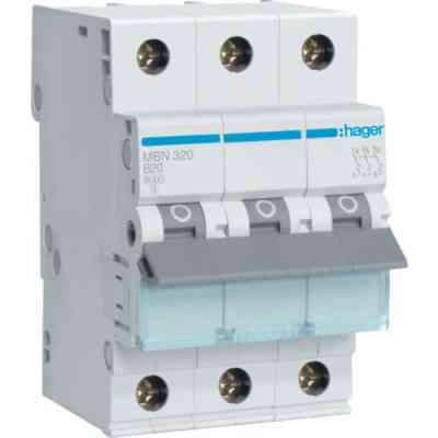 Автоматичний вимикач Hager 3-п. B 20A (6kA) 3M (B) (MBN320) Вінниця