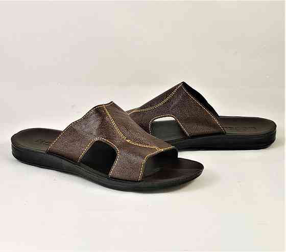 Мужские Шлёпанцы Тапочки Сланцы Коричневые Кожаные (размеры: 41,42,43,44,45) Днепр
