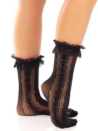 Шкарпетки ажурні Leg Avenue Mini Bow Lace Anklet, чорні, з рюшами, декор — бантики Sex Aura Київ