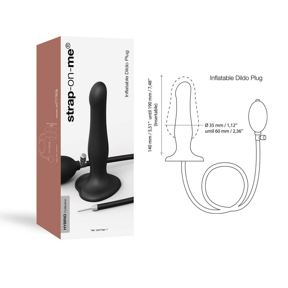 Надувной фаллоимитатор Strap-On-Me INFLATABLE DILDO PLUG - NOIR, шарик внутри, диаметр до 6 см Sex Aura Киев - изображение 3