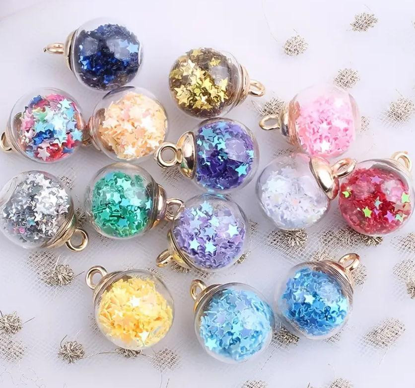 Прозрачные стеклянные подвески со звездами и блестками – для изготовления сережек, кулонов и украшен Киев - изображение 1