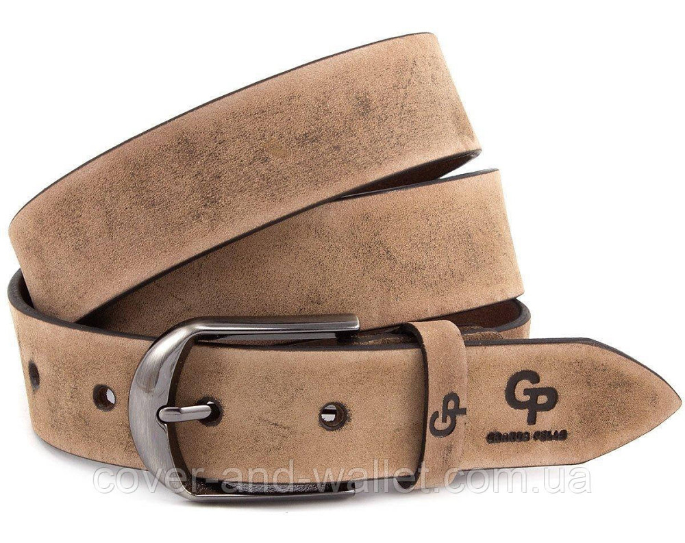 Мужской бежевый кожаный ремень ручной роботы Grande Pelle Labbro Киев - изображение 6