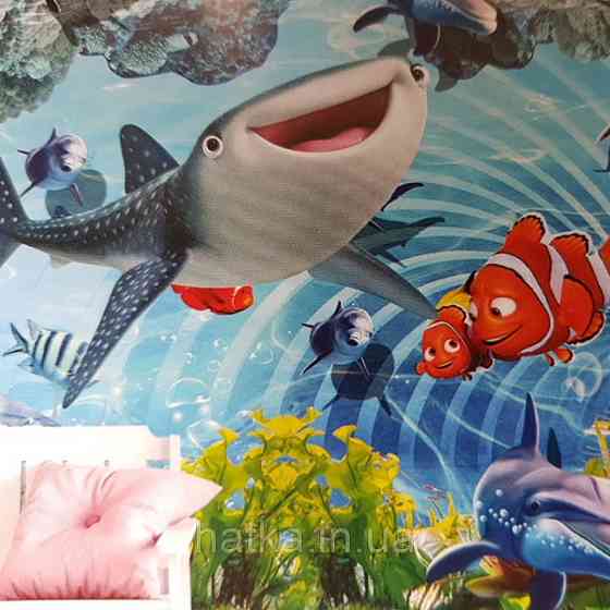 Шпалери вінілові на флізелін дитячі море рибки черепахи корали Київ