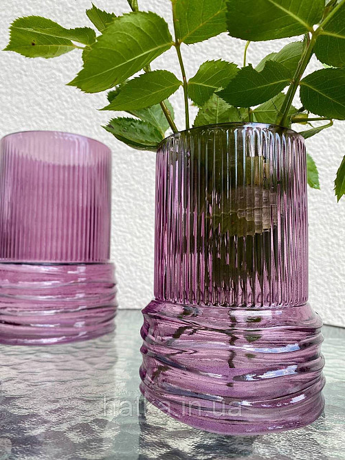 Ваза скляна 14*14*20 см "Біг-Плей" рожеве товсте скло Київ - фото 2