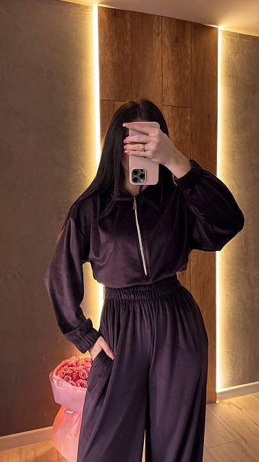 Жіночий стильний повсякденний комбінезон велюр плюш Шоколад, 44/46 Одеса - фото 7