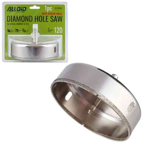 Свердло корончате алмазне по склу та кераміці 120мм з центрувальним свердлом Alloid Одеса