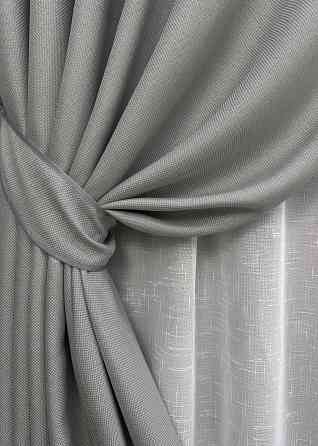 Комплект штор VR-Textil Льон Мішковина 200х270 2шт і Тюль 500х270 867ш-115т світло-сірий з білим 71-060/6 Київ