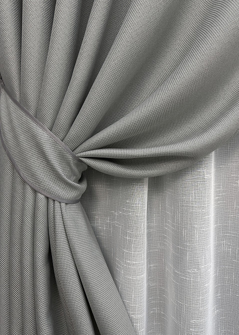 Комплект штор VR-Textil Льон Мішковина 200х270 2шт і Тюль 500х270 867ш-115т світло-сірий з білим 71-060/6 Київ - фото 4