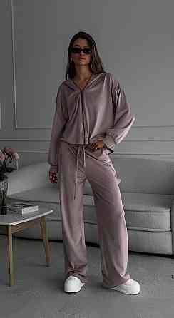 Жіночий прогулянковий костюм-двійка: кофта та штани з плюшевого велюру Пудра, 46/48 Одеса