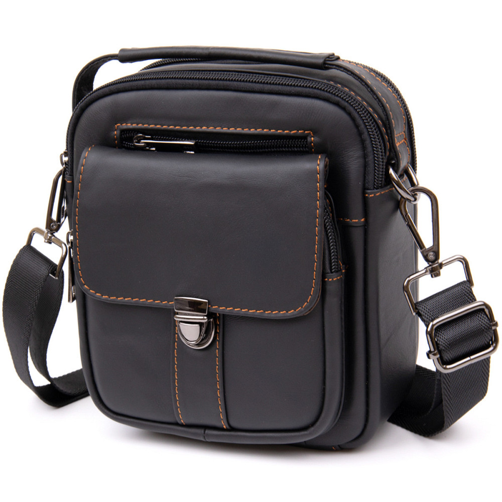 Компактний месенджер на два відділення чоловічий Vintage 20395 Чорний Київ - фото 1