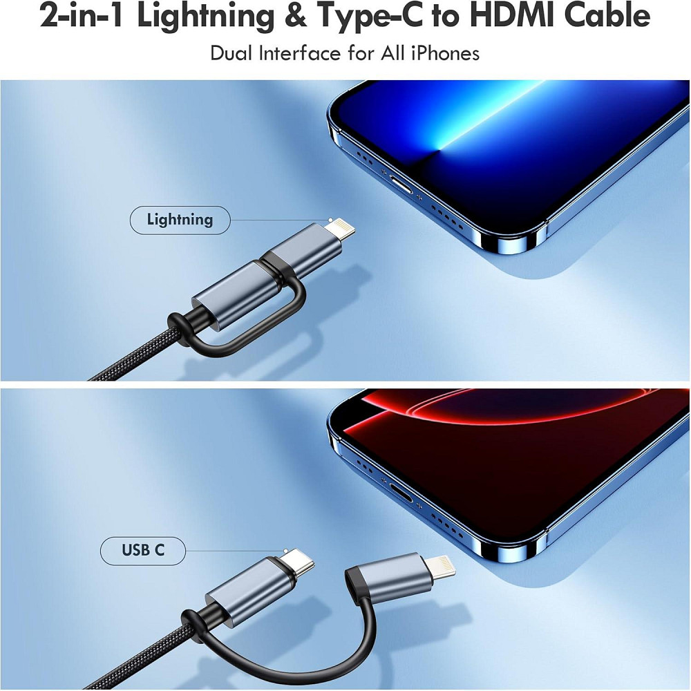 Кабель перехідник 2-в-1 Lightning / Type-C - HDMI 2м Луцьк - фото 2