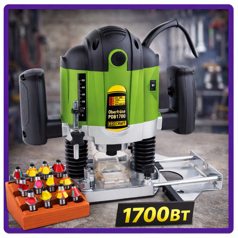 Фрезер для дерева з набором фрез Procraft POB1700 1700 Вт, Професійний ручний фрезер по дереву цанги  6 мм  8 мм Львів - фото 1