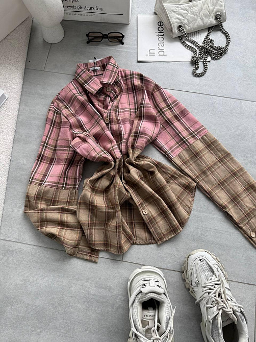 Женская двухцветная оверсайз рубашка в клетку фланель Одесса - изображение 10