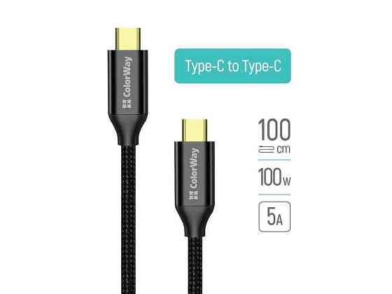 Кабель Type-C - Type-C USB3.2 (20Gbps 4K PD100W) Gen2 5А 1м черный ТМ СolorWay Киев