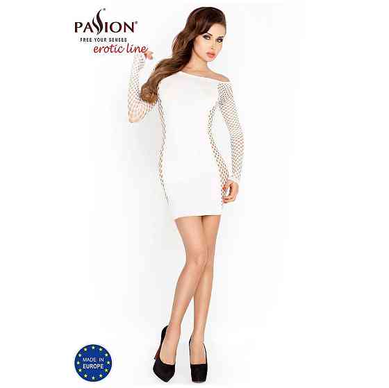 Бодистокинг Passion BS025 white, платье-сетка, спущенное плечо, длинный рукав Sex Aura Киев
