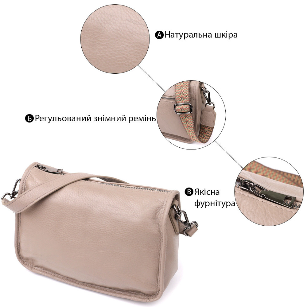 Стильная сумка на плечо из натуральной кожи Vintage 23002 Темно-серый Киев - изображение 4