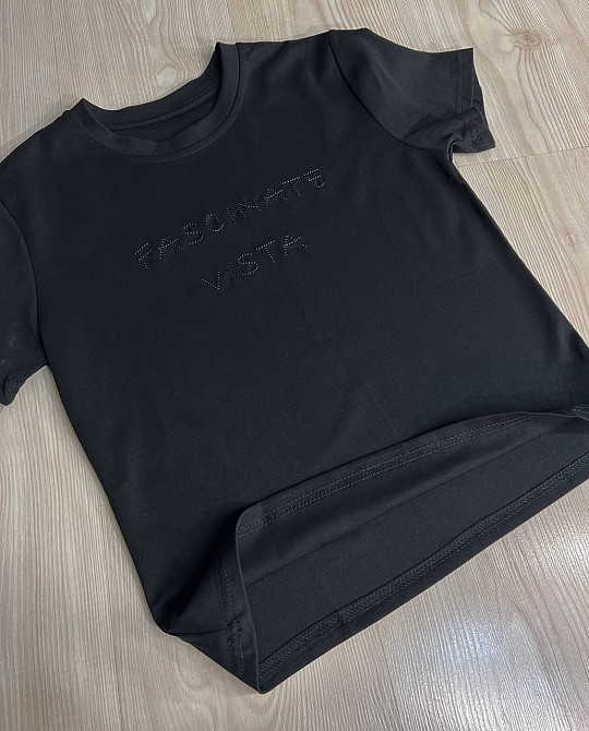 Футболка женская A-N 2632-32 надпись вышивка базовая по фигуре стандарт, черный, one size Киев - изображение 9