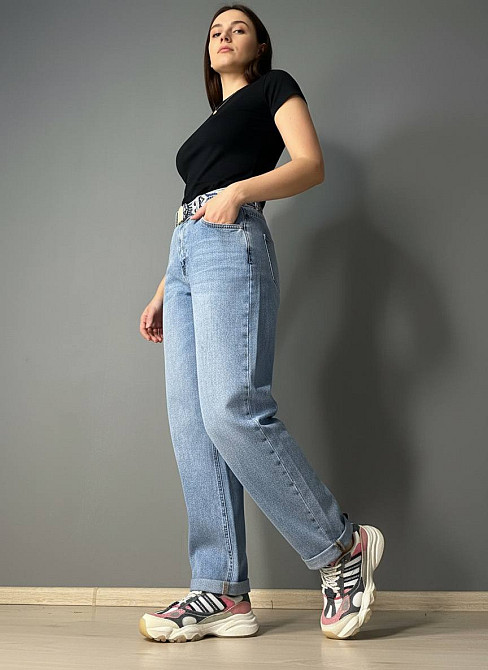 Джинси жіночі Dragon 8317 Mom Comfort Baggy з поясом стрейчеві блакитні, блакитний, 33, 33, 90 см, 115 см Київ - фото 15