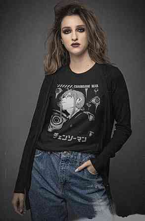 Футболка для хлопчика з аніме принтом Людина-бензопила оверсайз (зріст від 165 до 180) Чорний AnimeJ0822m Дніпро