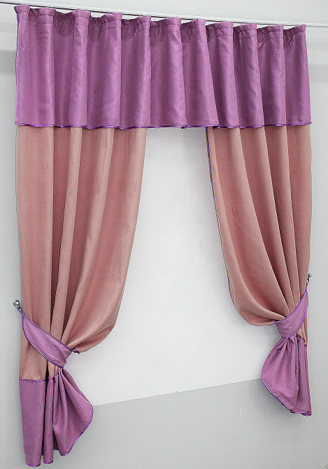 Кухонные шторы VR-Textil № 073к с ламбрекеном и подхватами пудровый с розовым 270х170 см (50-922) Киев - изображение 2