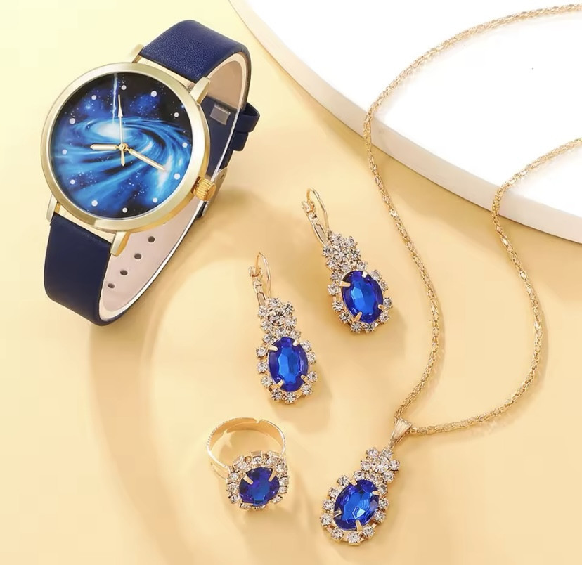 Подарочный набор для женщин космос наручные часы кольцо ожерелье и серьги без подарочной коробки синий Киев - изображение 3