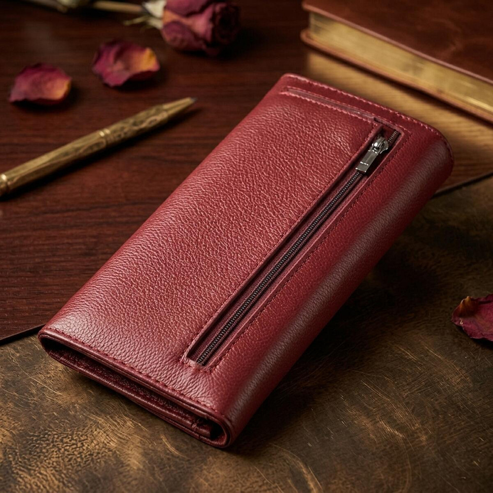 Гаманець для жінок із натуральної шкіри з геометричним клапаном ST Leather 22547 Бордовий Київ - фото 14