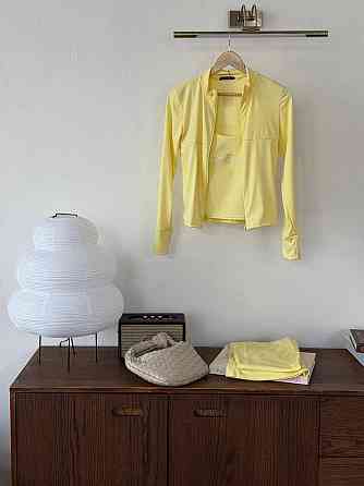 Жіночий повсякденний костюм-трійка: кофта топ і штани з мікродайвінгу Лимонний, 48/50 Одеса