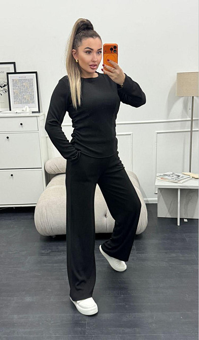 Женский базовый костюм двойка: лонгслив и штаны трикотажный рубчик Одесса - изображение 4